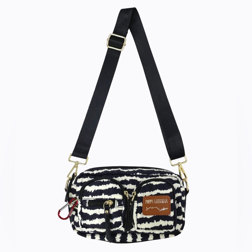 Poppy Lissiman Bobby Bag in PURLKARTU black & white striped animal print bum bag
